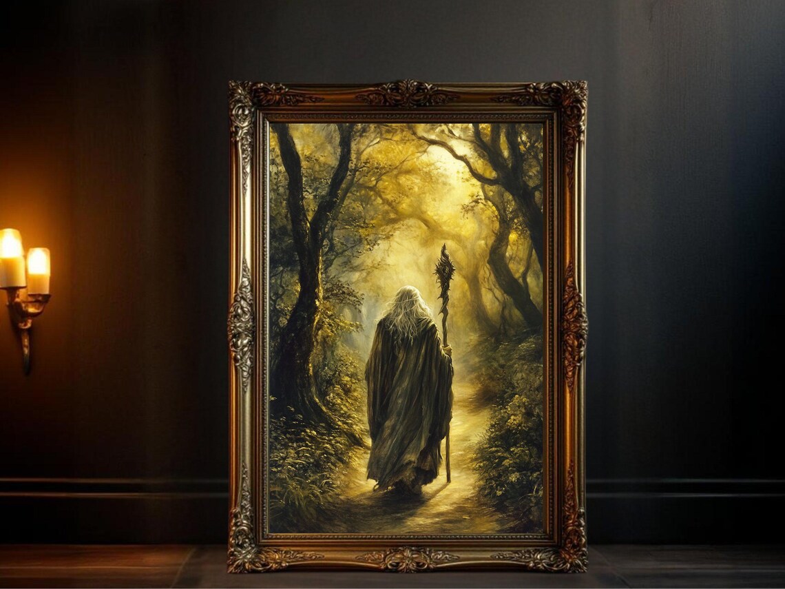 Enchanting Wizard, Mystical Forest Scene Art Print