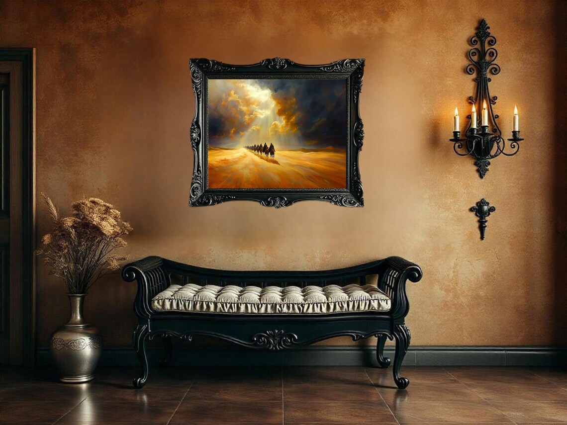 Desert Sunset Caravan, Dramatic Landscape Painting - Image 3