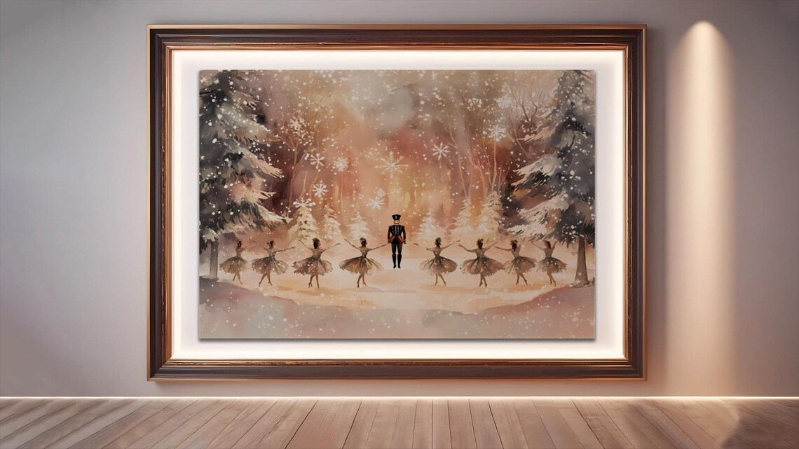 Nutcracker Snowy Forest Art Print, Christmas Ballet Scene - Image 2