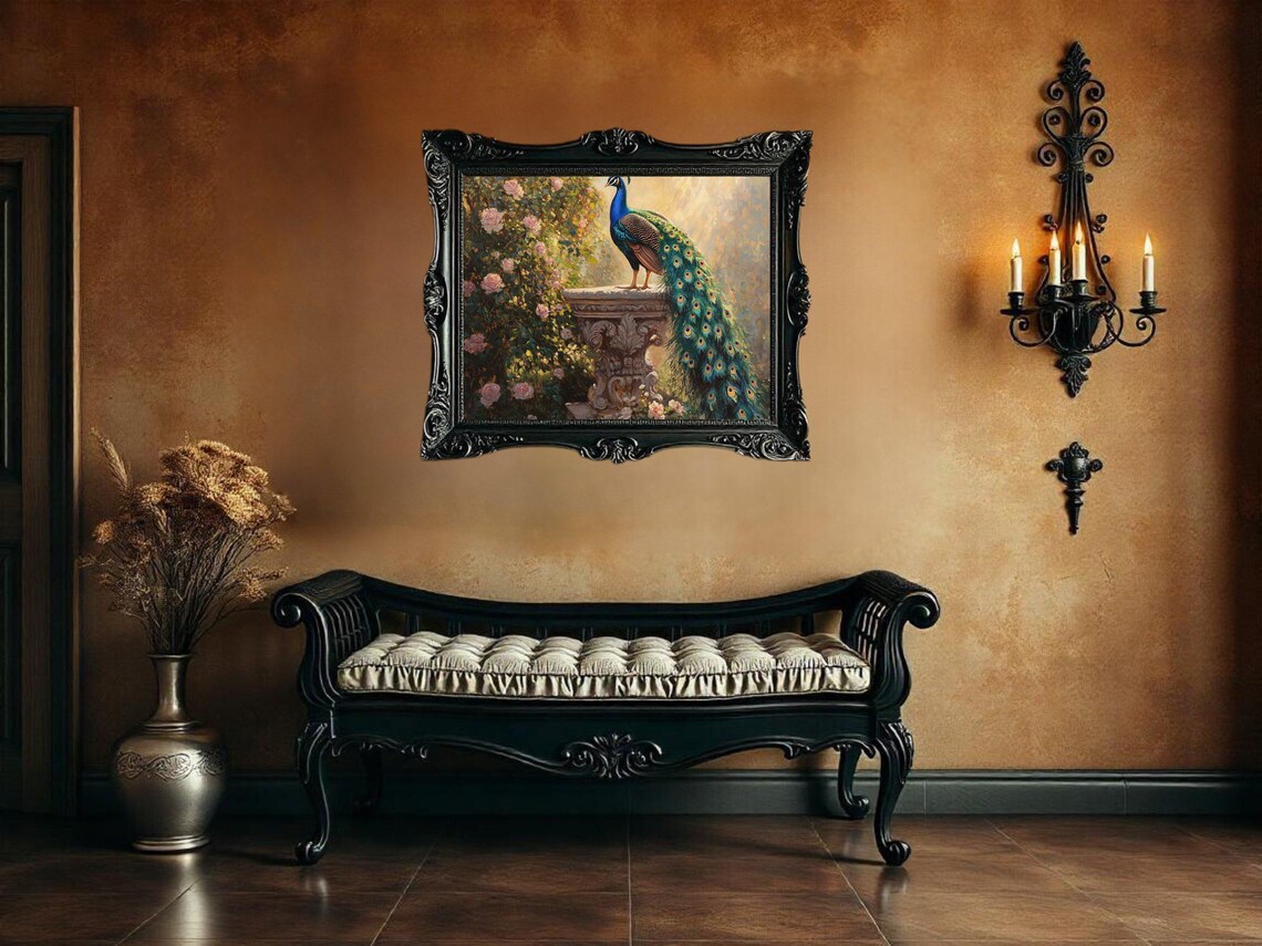 Elegant Peacock On Pedestal, Ornate Garden Decor - Image 2