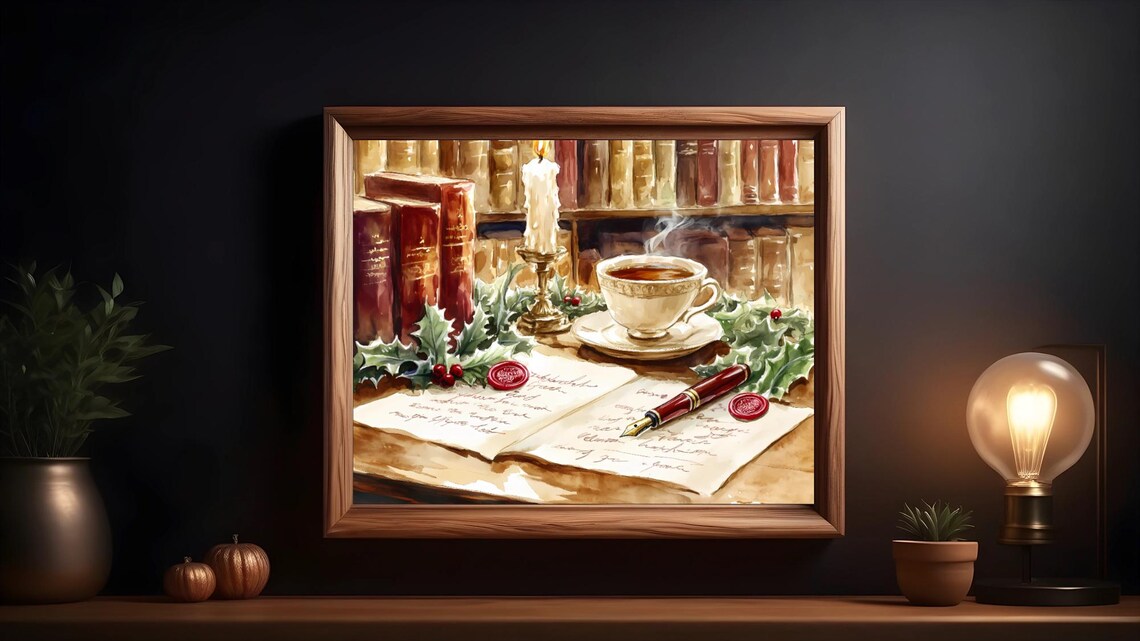 Rustic Christmas Writing Scene, Holiday Desk Decor - Image 2