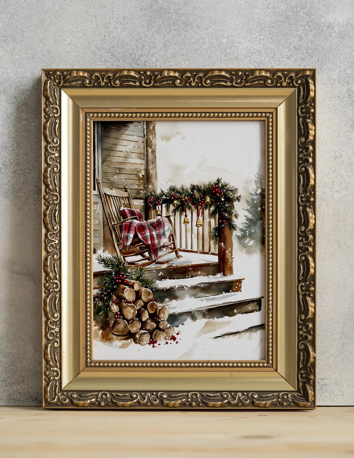Festive Winter Porch, Rustic Christmas Scene - Image 3