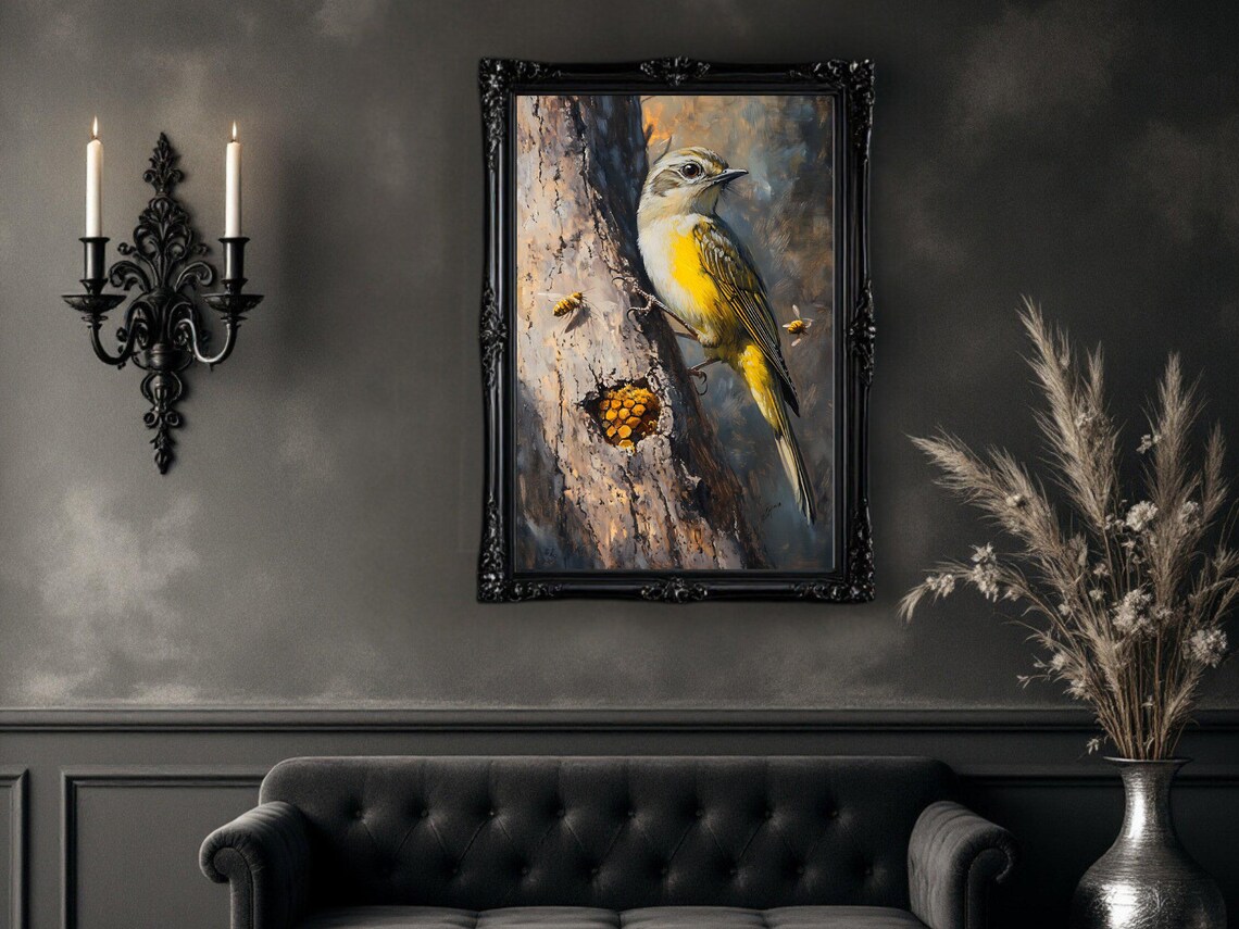 Yellow Bird and Beehive Rustic Wildlife Art Print - Image 3