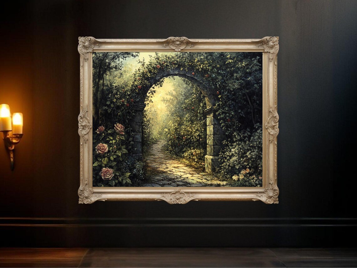 Romantic Garden Archway Path, Floral Landscape Art Print
