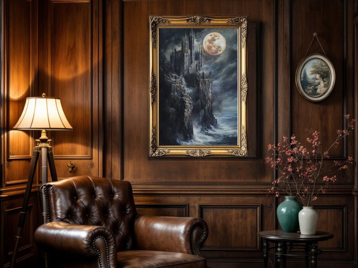 Dark Gothic Castle, Full Moon Night Fantasy Landscape - Image 3