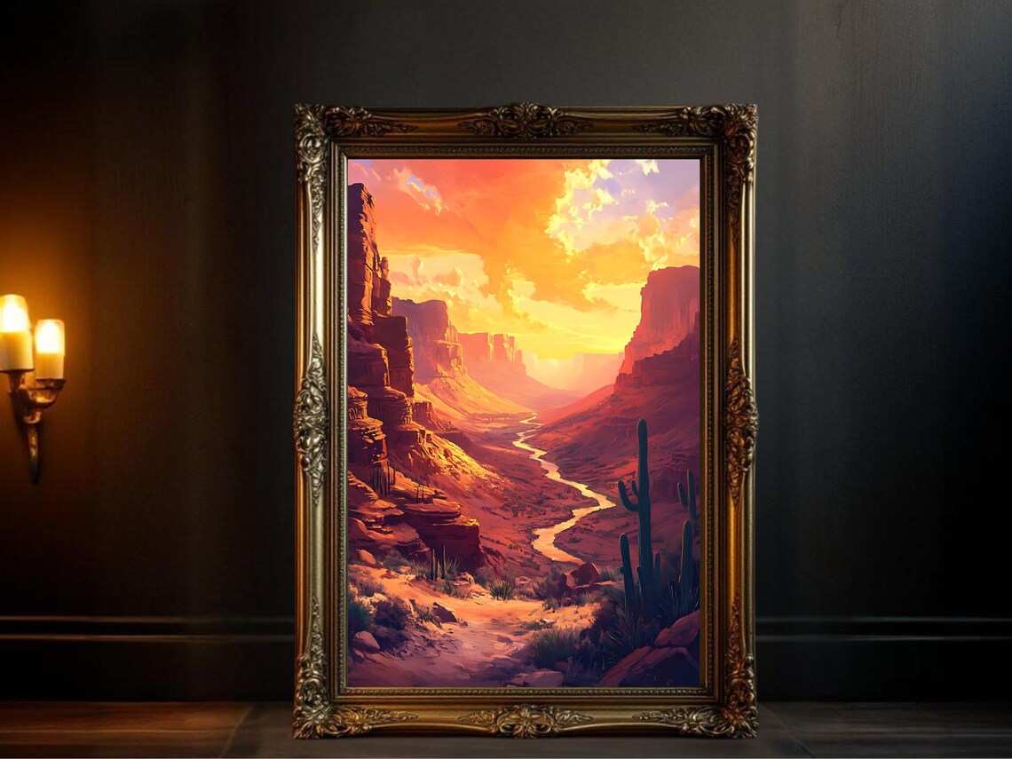Majestic Canyon Sunset Art Print, Desert Landscape