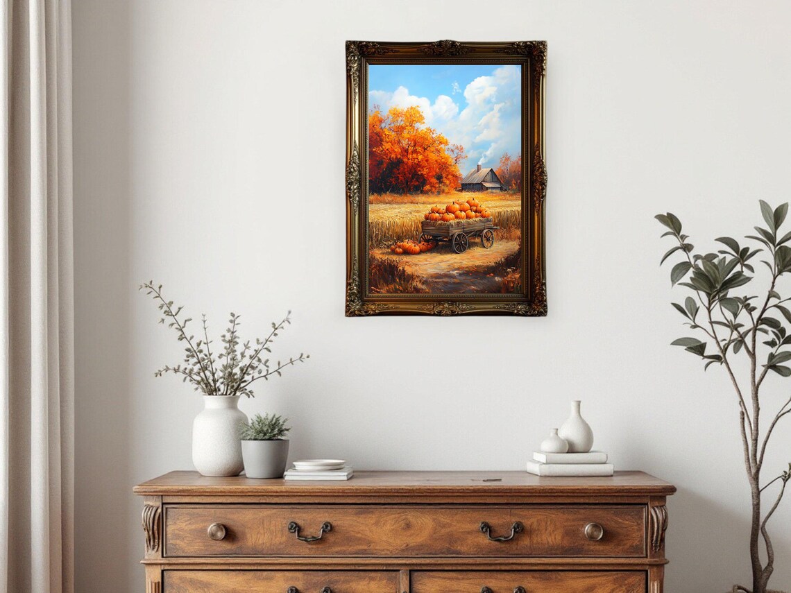 Rustic Fall Landscape - Pumpkin Patch, Autumn Decor - Image 2