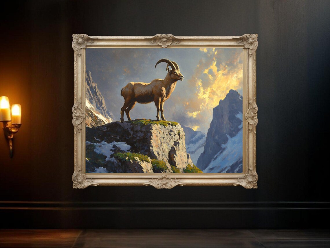 Majestic Mountain Goat, Rustic Mountain Landscape