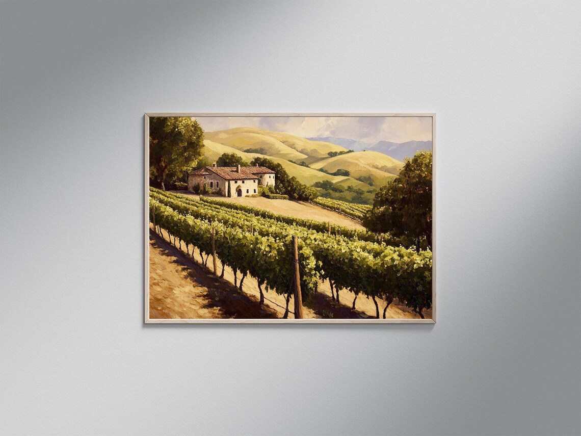 Scenic Vineyard Landscape, Rustic Countryside Art Print