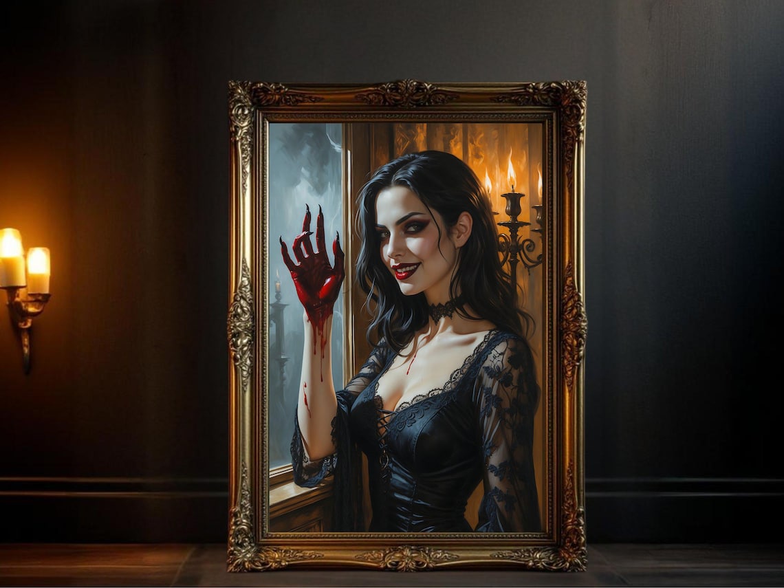 Gothic Vampire Woman, Dark Fantasy Horror Art Print