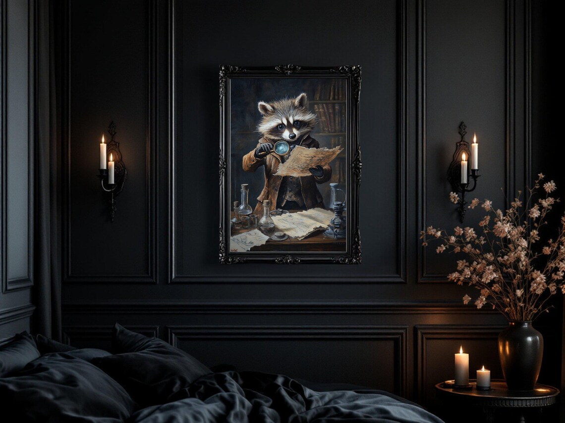 Cute Detective Raccoon, Vintage Animal Artwork - Image 2