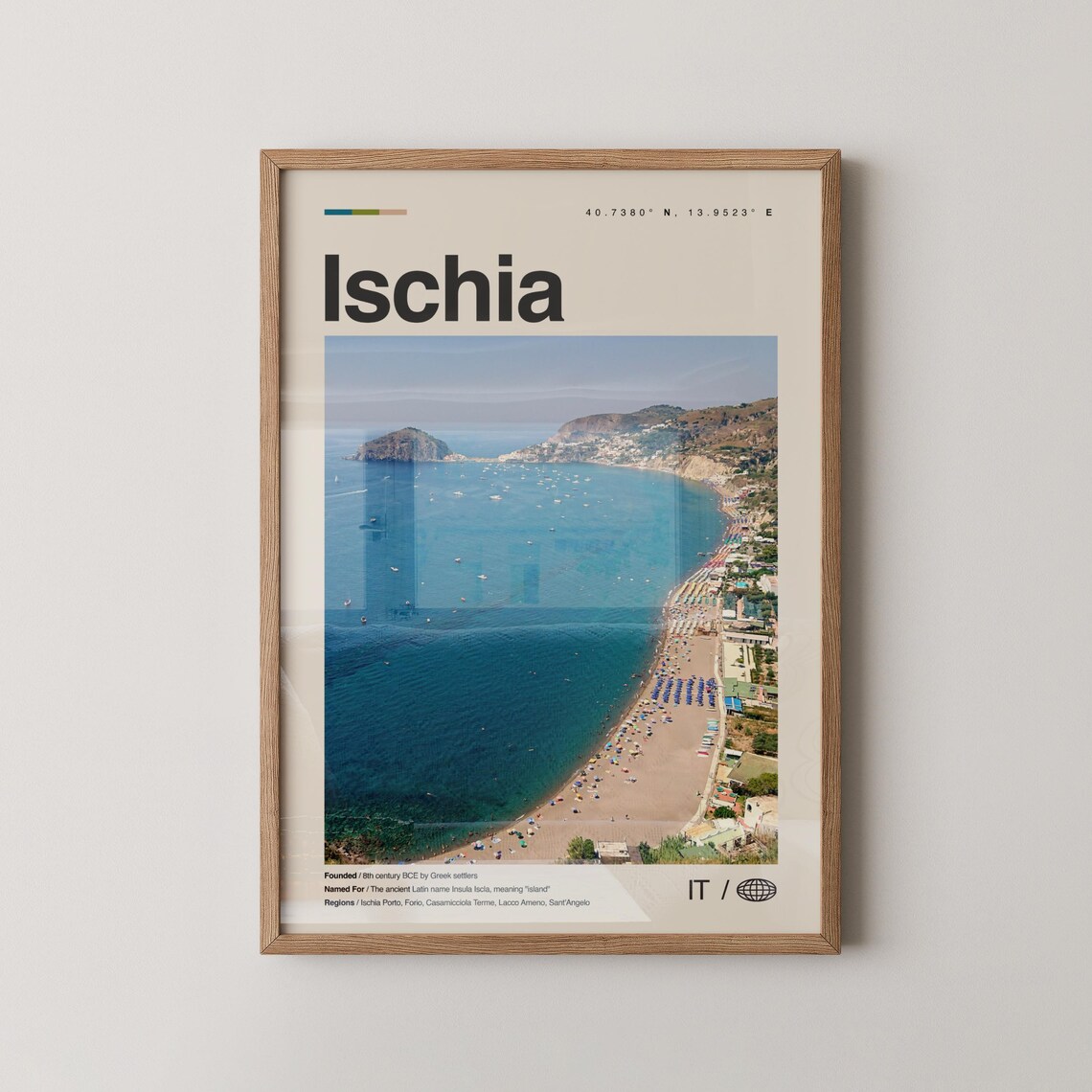 Ischia Island Italy Beach Bay Aerial Vintage Travel Photo Poster