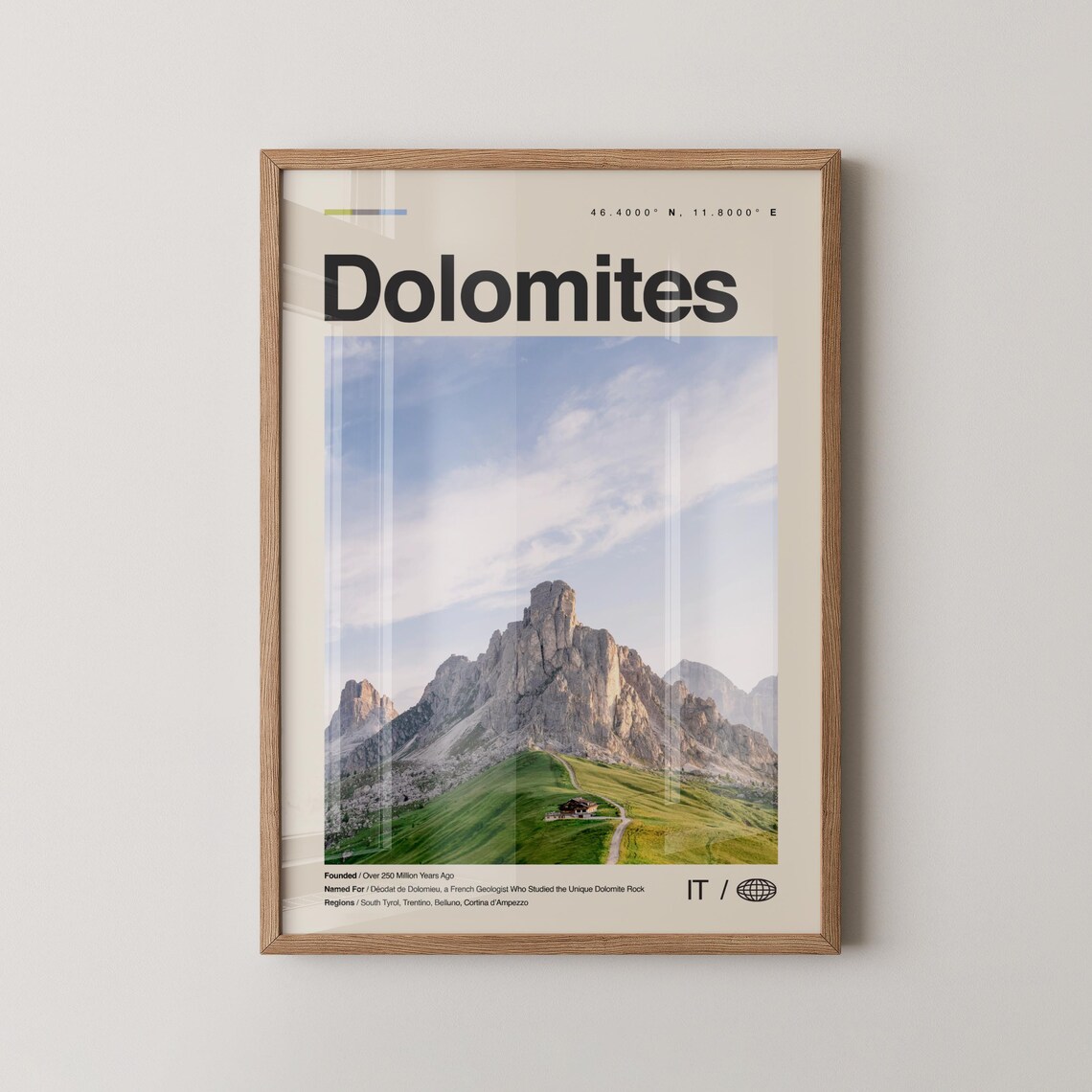 Dolomites Italy Minimalist Travel Coordinates Mountain Photo Poster