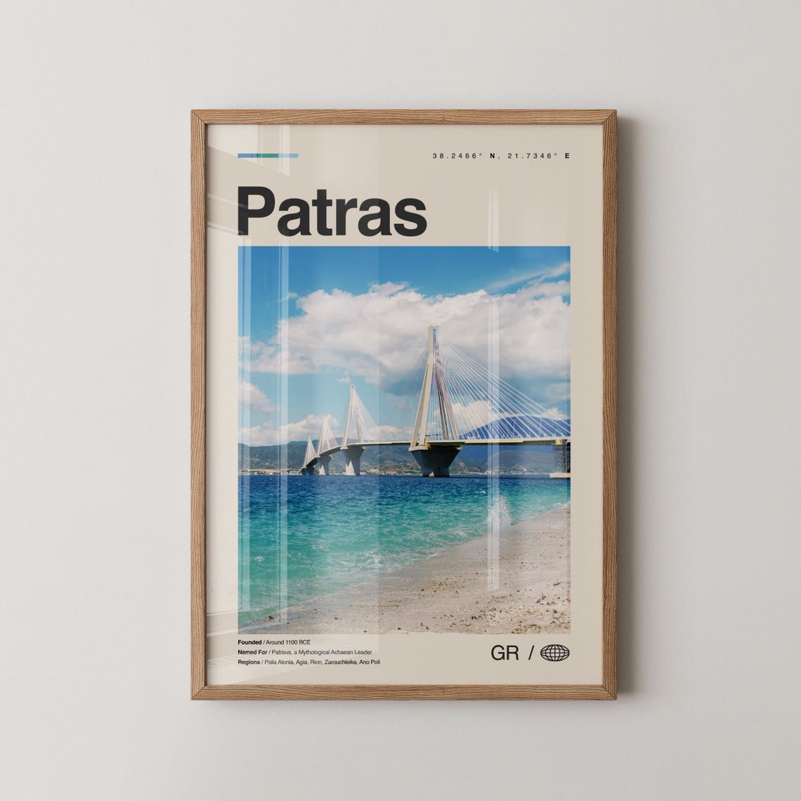 Patras Greece Cable Stayed Bridge Turquoise Sea Travel Poster