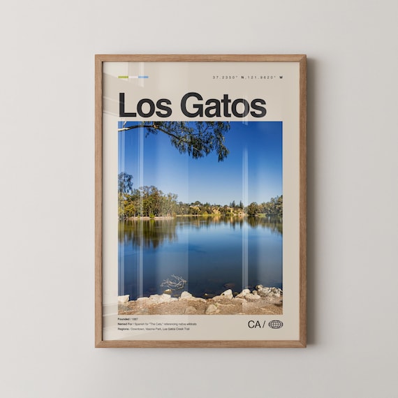 Los Gatos California Vasona Lake Scenic Photo Modern Travel Poster