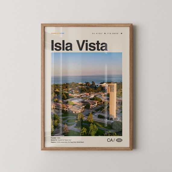 Isla Vista California UCSB Campus Aerial Minimalist Travel Poster