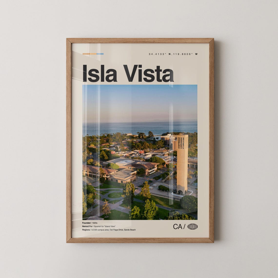 Isla Vista California UCSB Campus Aerial Minimalist Travel Poster