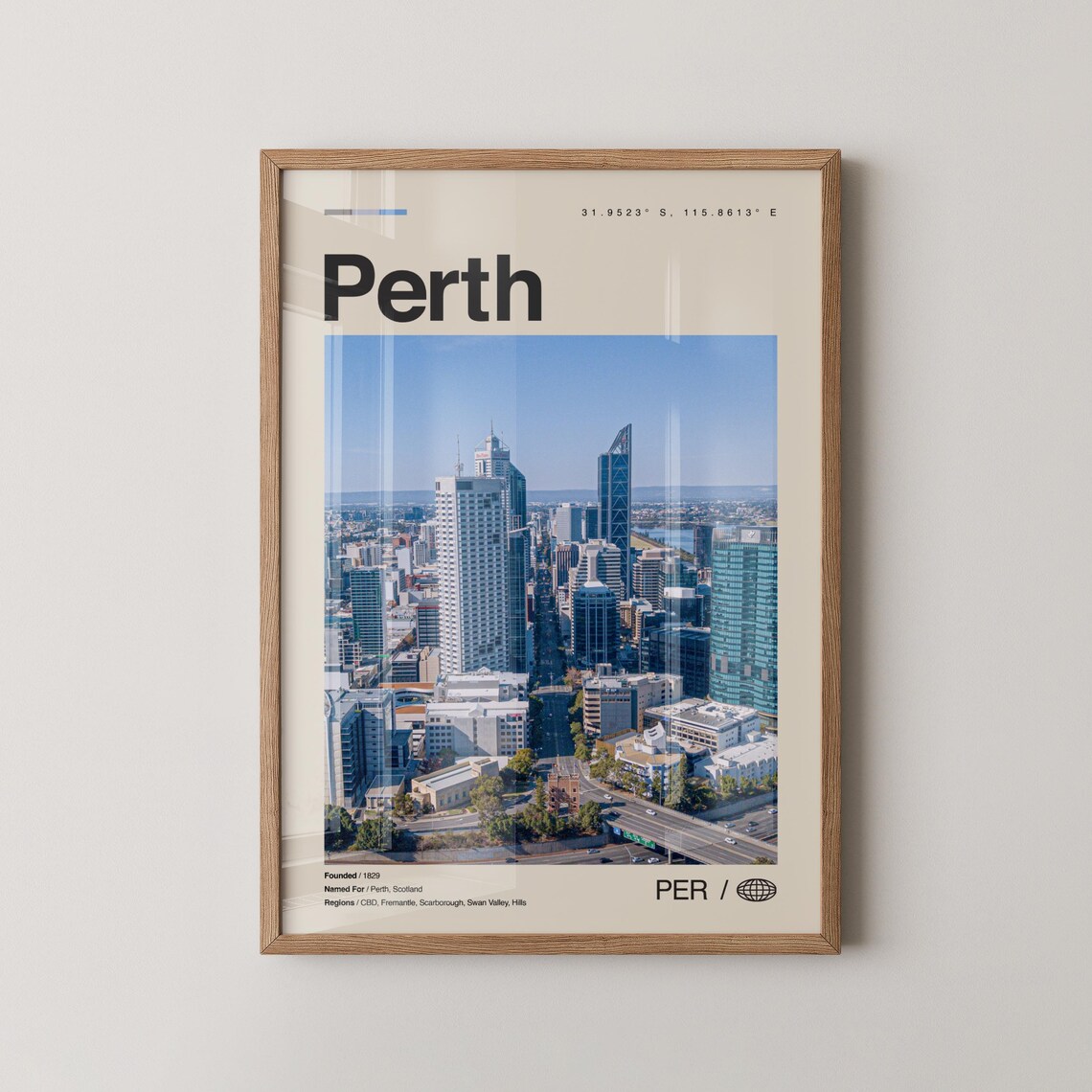 Perth Australia City Skyscraper District Aerial Photo Travel Poster