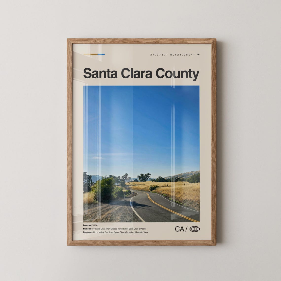 Santa Clara County California Golden Hills Road Travel Poster