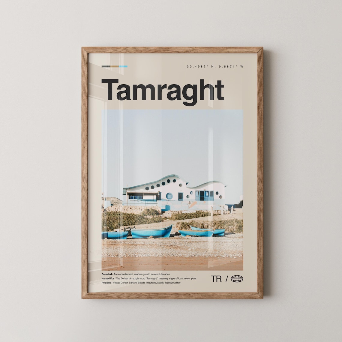 Tamraght Morocco Beach Boats Photo Modern Minimalist Travel Poster