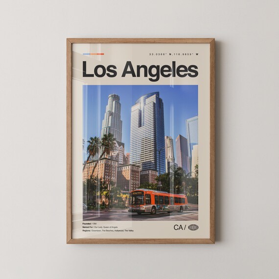Los Angeles California Downtown Skyscrapers Bus City Travel Poster