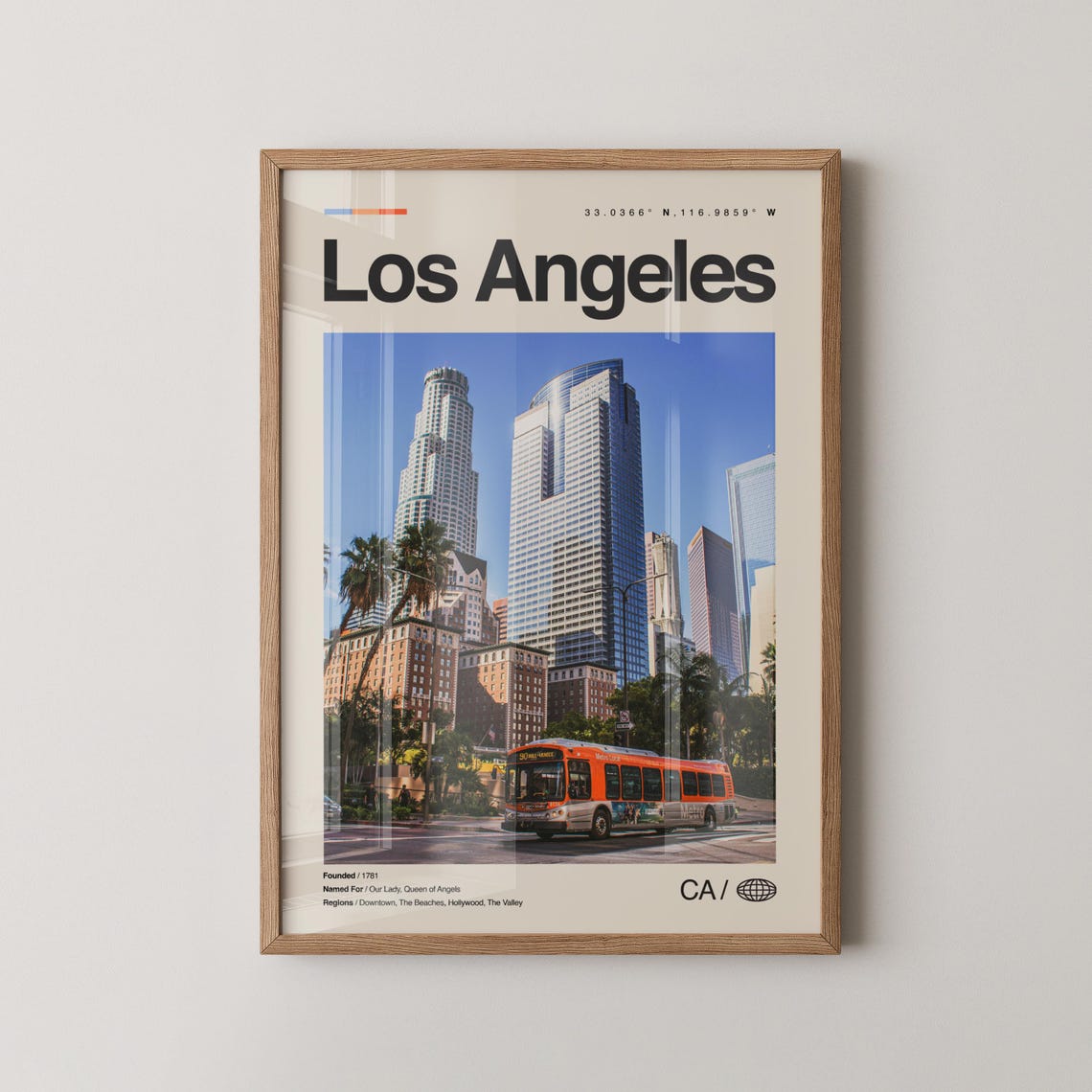 Los Angeles California Downtown Skyscrapers Bus City Travel Poster