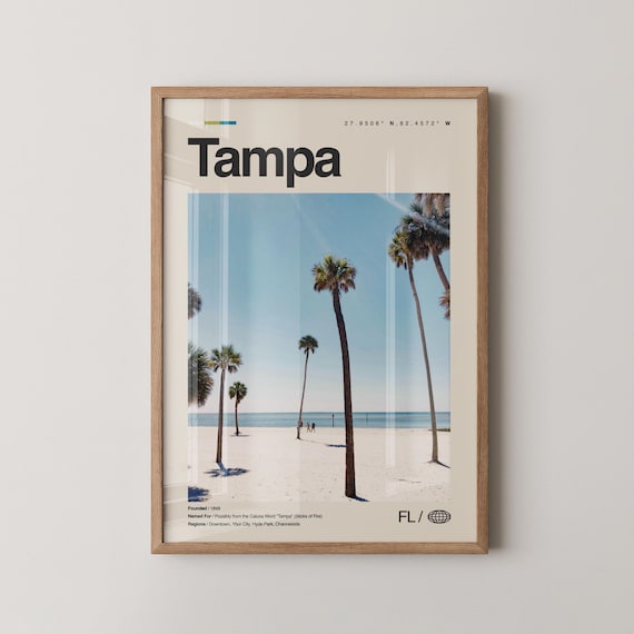 Tampa Florida Beach Palms White Sandy Bay Vintage Travel Poster
