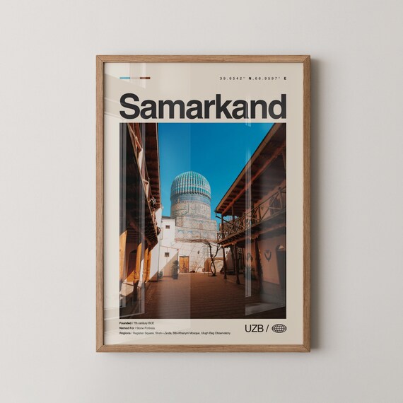 Samarkand Uzbekistan Iconic Blue Tile Dome Photo Travel Poster