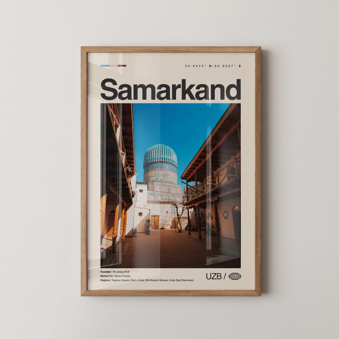 Samarkand Uzbekistan Iconic Blue Tile Dome Photo Travel Poster