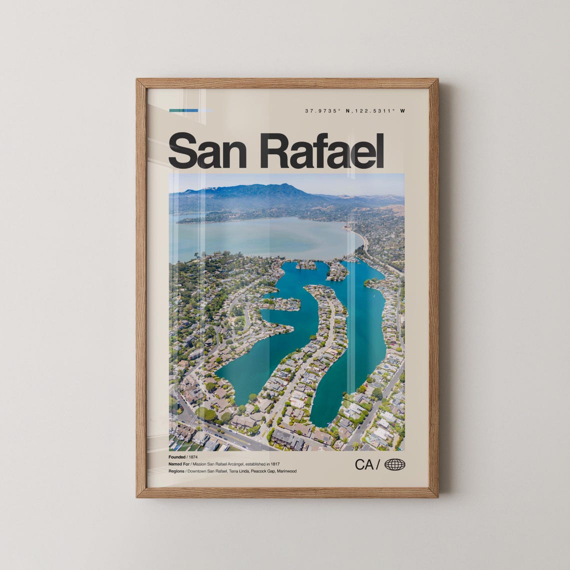 San Rafael California Aerial Waterfront Harbor Channels City Poster