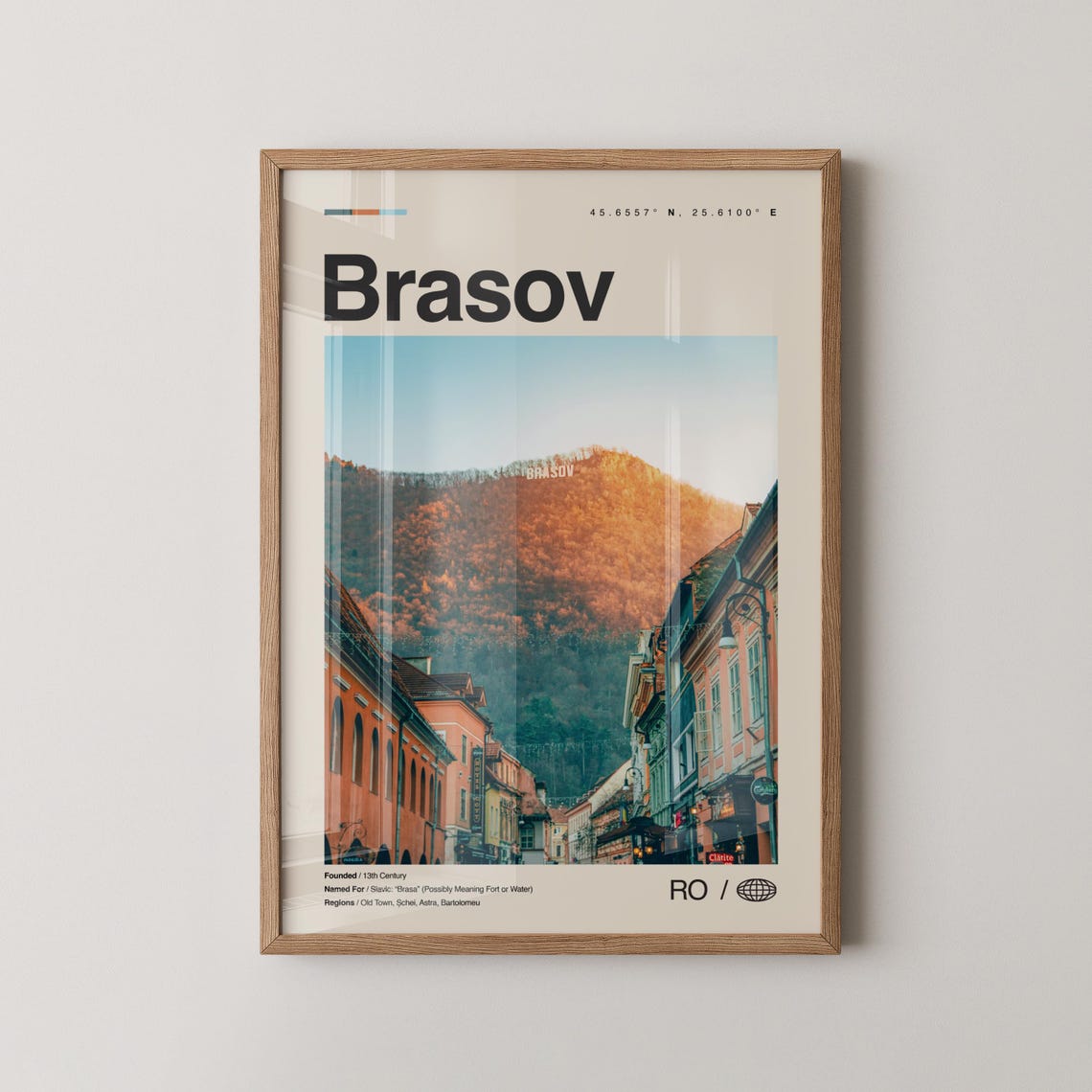Brasov Romania Mountain Town Minimalist Map Style Travel Poster