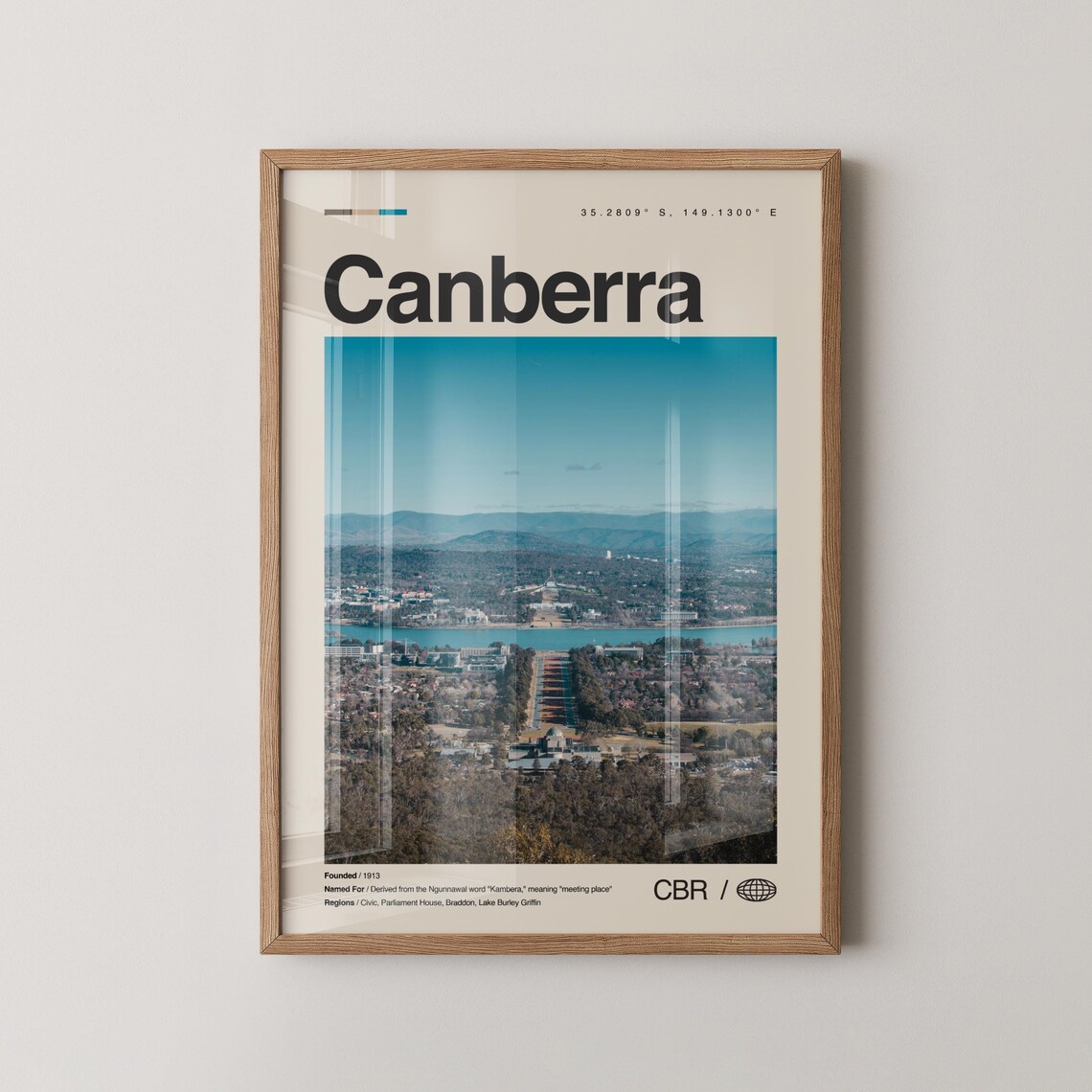 Canberra Australia Aerial City View Over the Lake Travel Poster