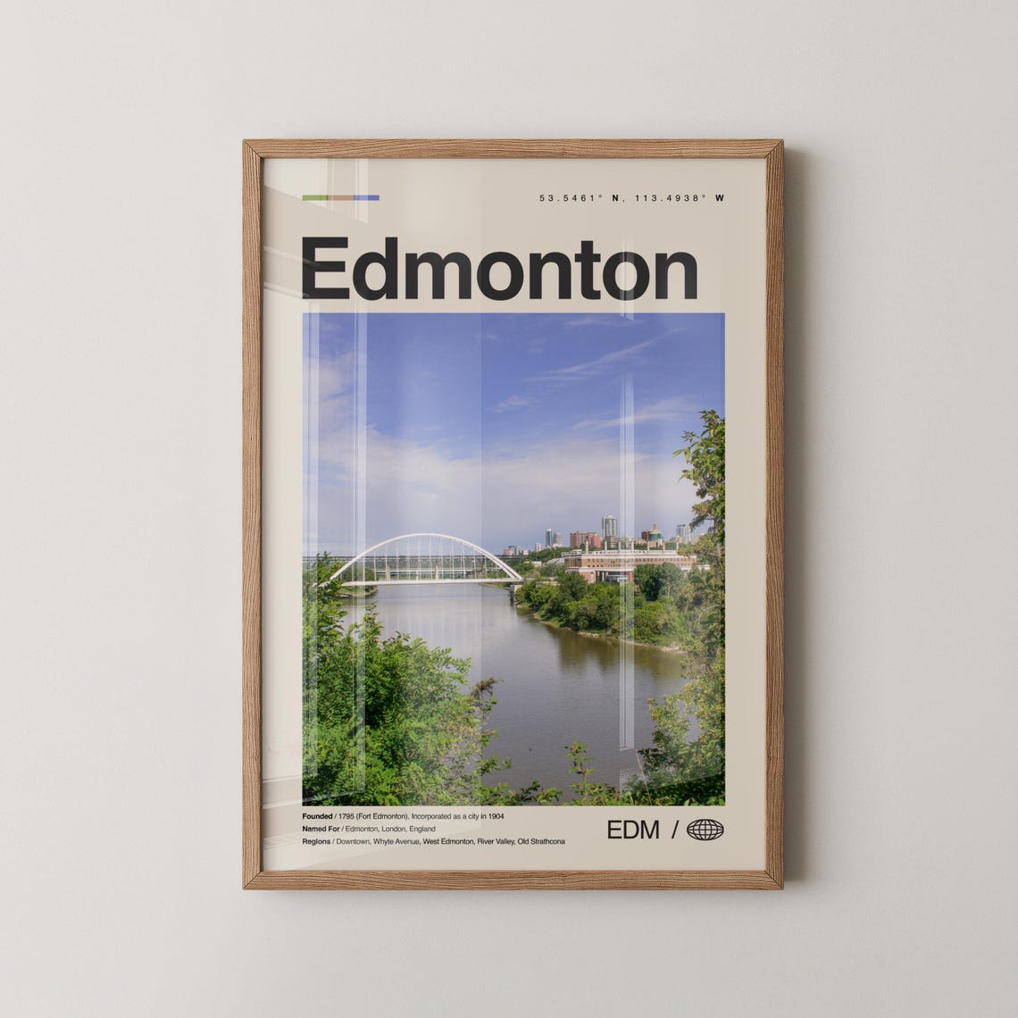 Edmonton Alberta Walterdale Bridge River Skyline Travel Poster