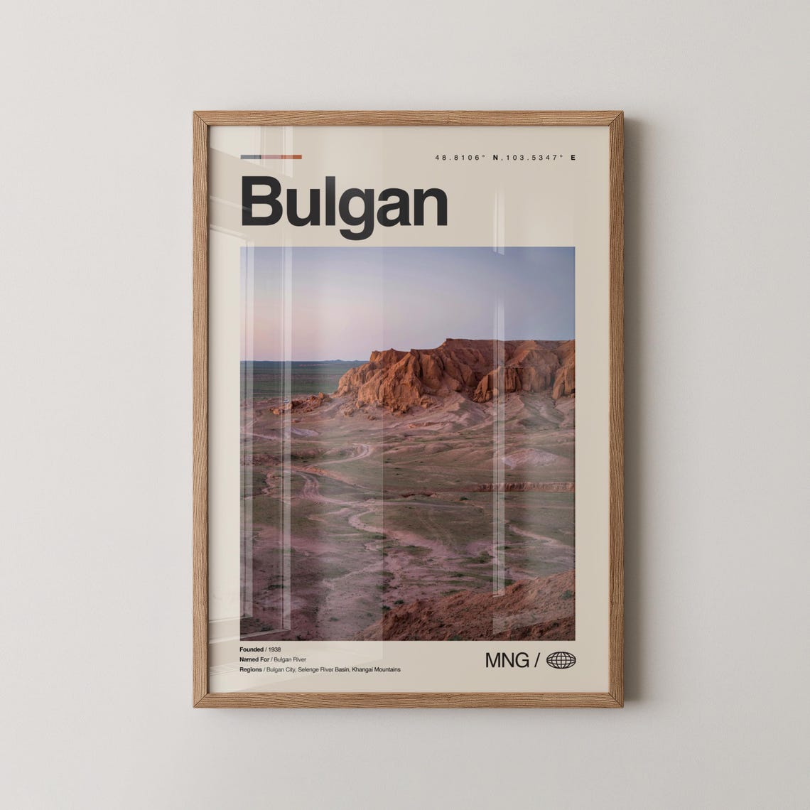 Bulgan Mongolia Dramatic Red Rock Desert Landscape Travel Poster
