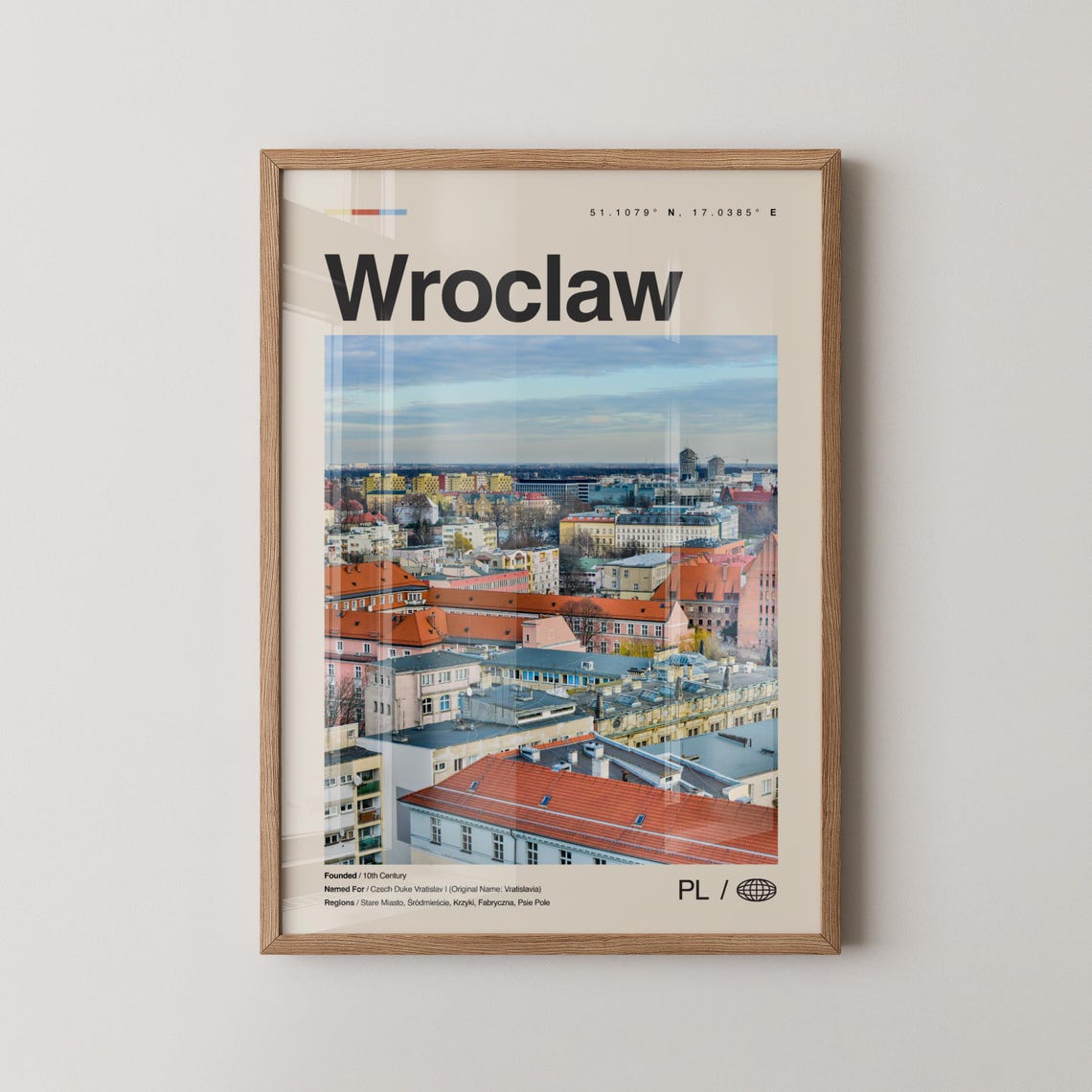 Wroclaw Poland City Poster Aerial View of Red Rooftops and Old Town