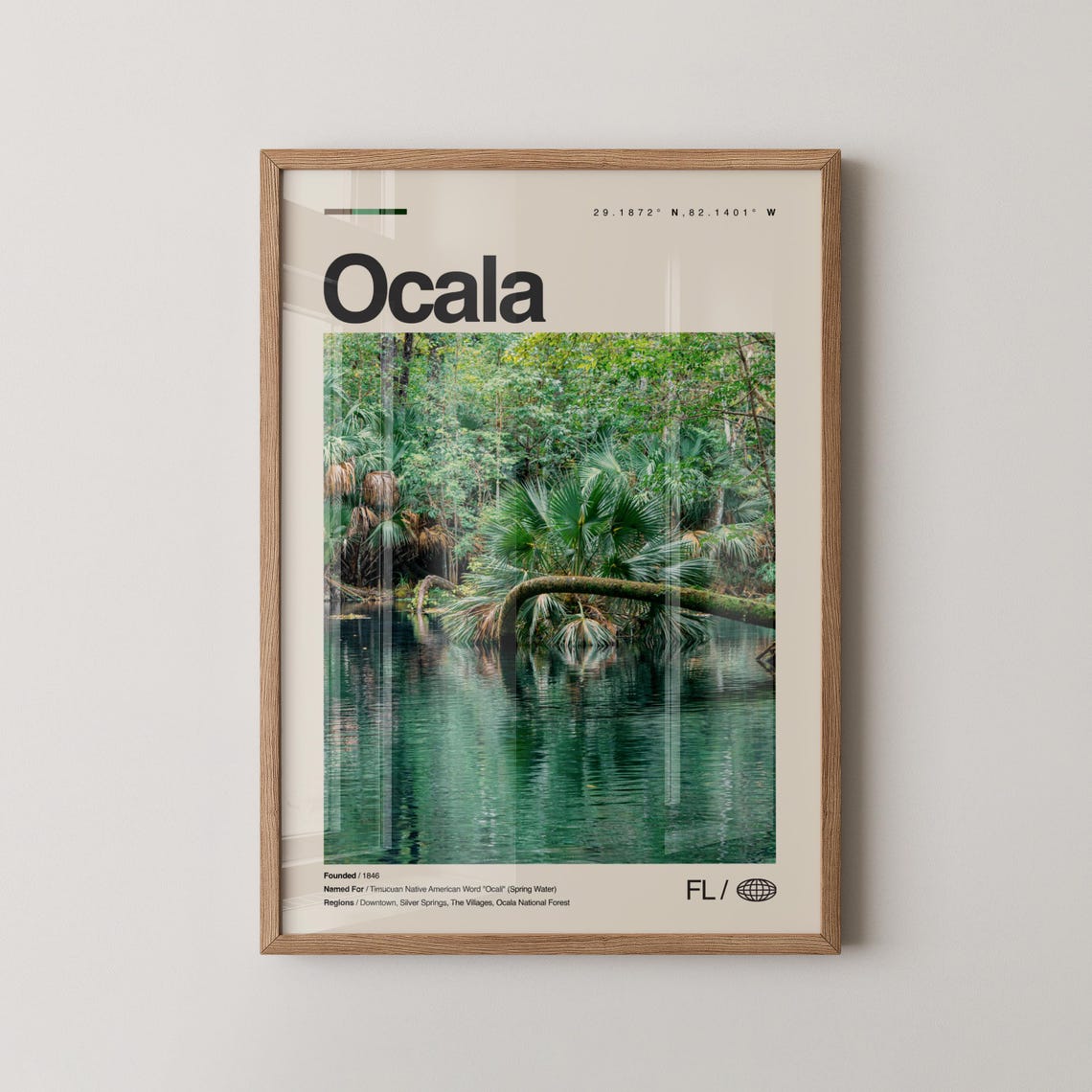Ocala Florida Travel Poster with Silver Springs Emerald Waters
