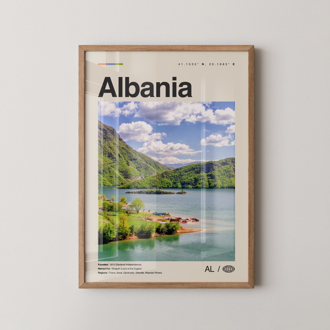 Albania Lake Mountains Minimalist Europe Travel Photo Poster