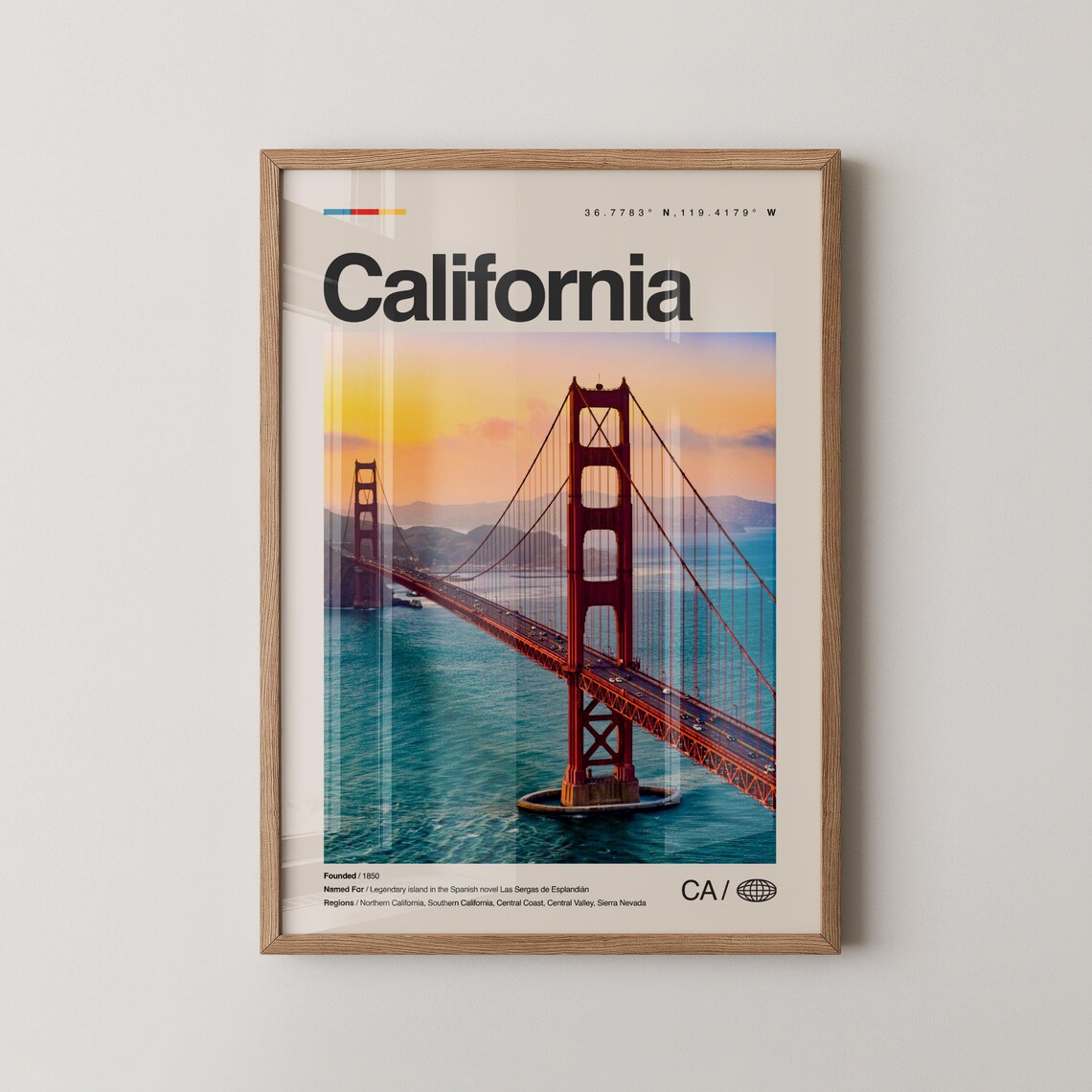California Golden Gate Bridge Sunset Photo Scenic Travel Poster