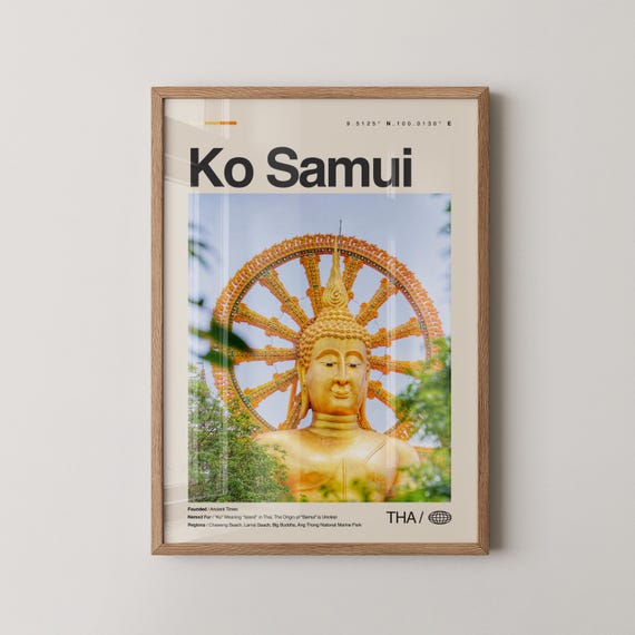 Ko Samui Print Thailand Kohsamui Wall Art Poster Koh Photo Chaweng Beach Big Buddha Temple Hin Ta And Yai Rocks