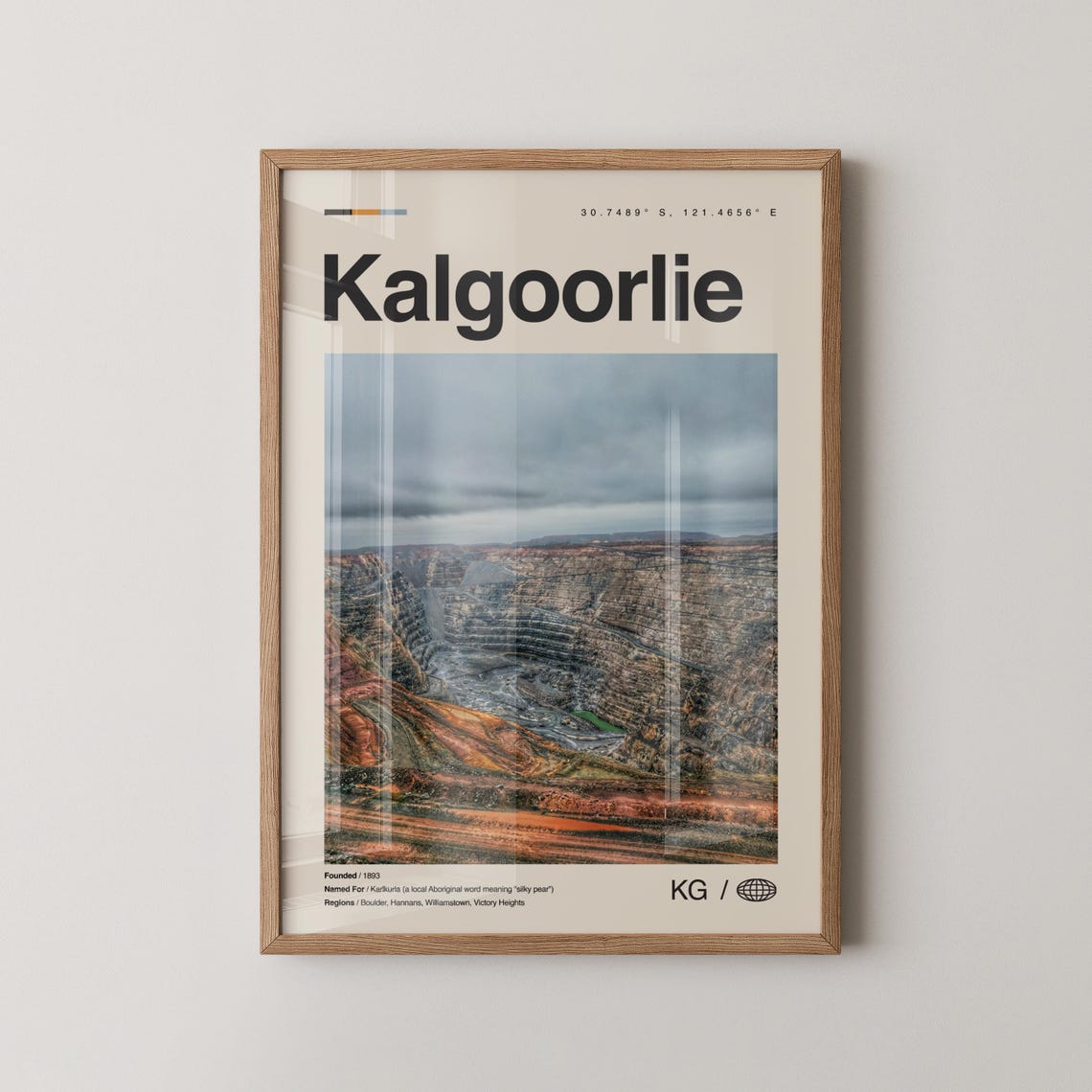 Kalgoorlie Print Wall Art Poster Photo Dcor Map