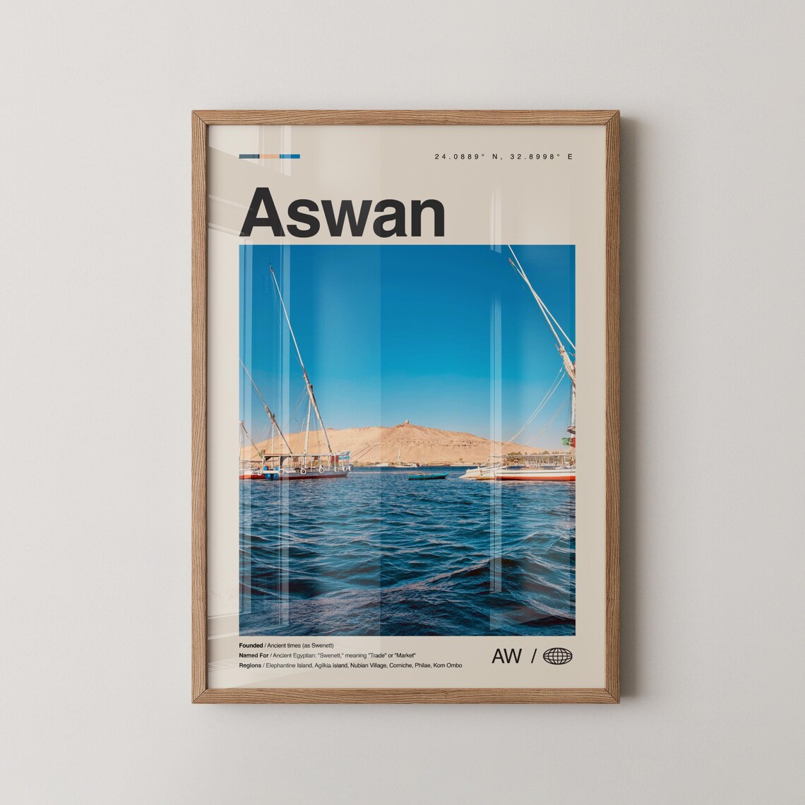 Aswan Egypt Nile River Feluccas Minimalist Photo Travel Poster