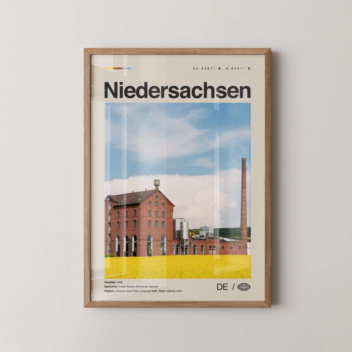 Niedersachsen Germany Brick Building Rapeseed Field Photo Poster