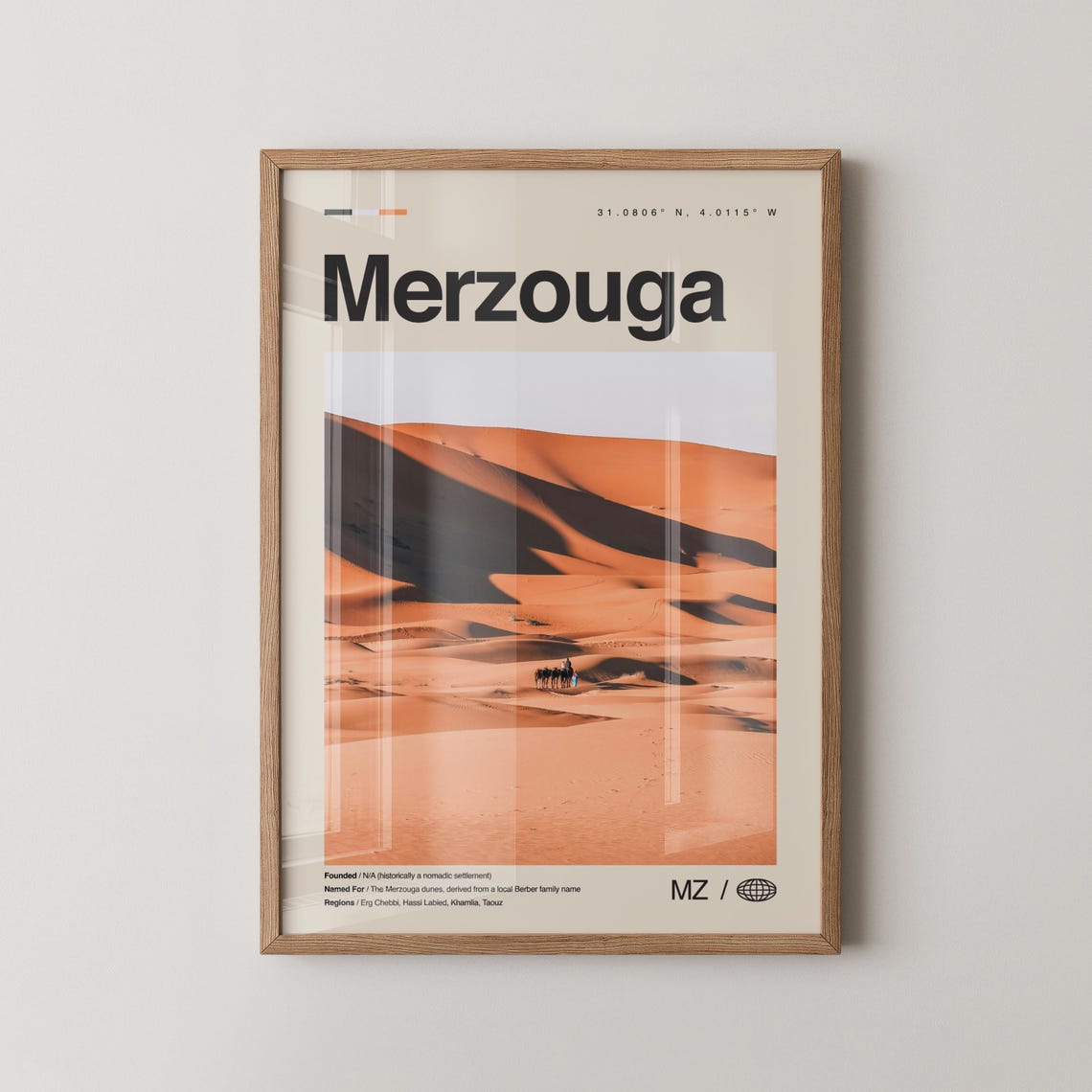 Merzouga Morocco Sahara Dunes Minimalist Photo Travel Poster