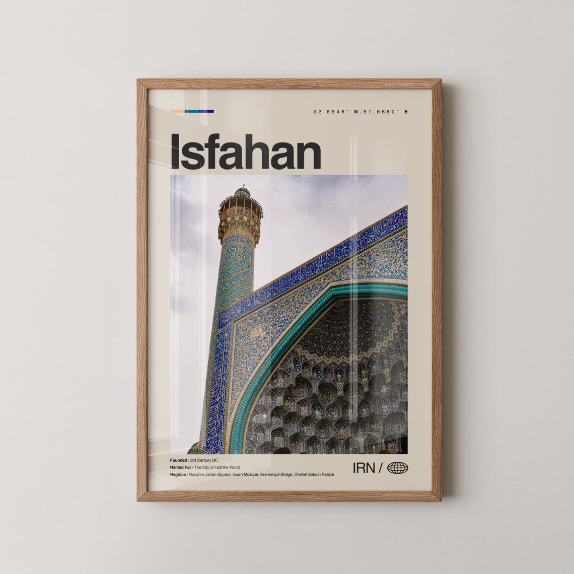 Isfahan Iran Blue Tiled Mosque Architecture Travel Photo Poster