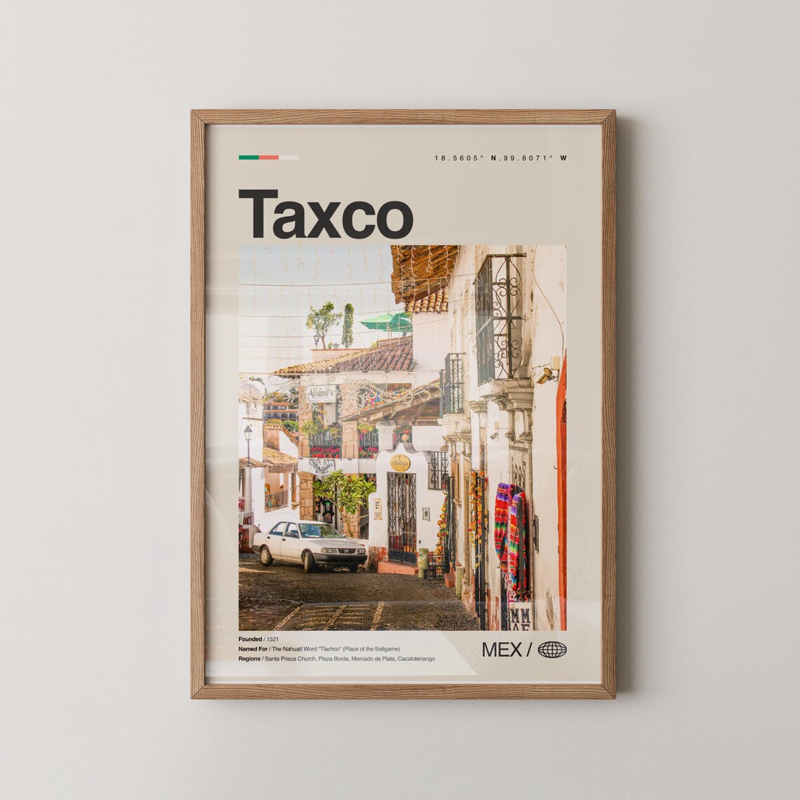 Taxco Mexico Cobblestone Street with Colonial Houses Travel Poster