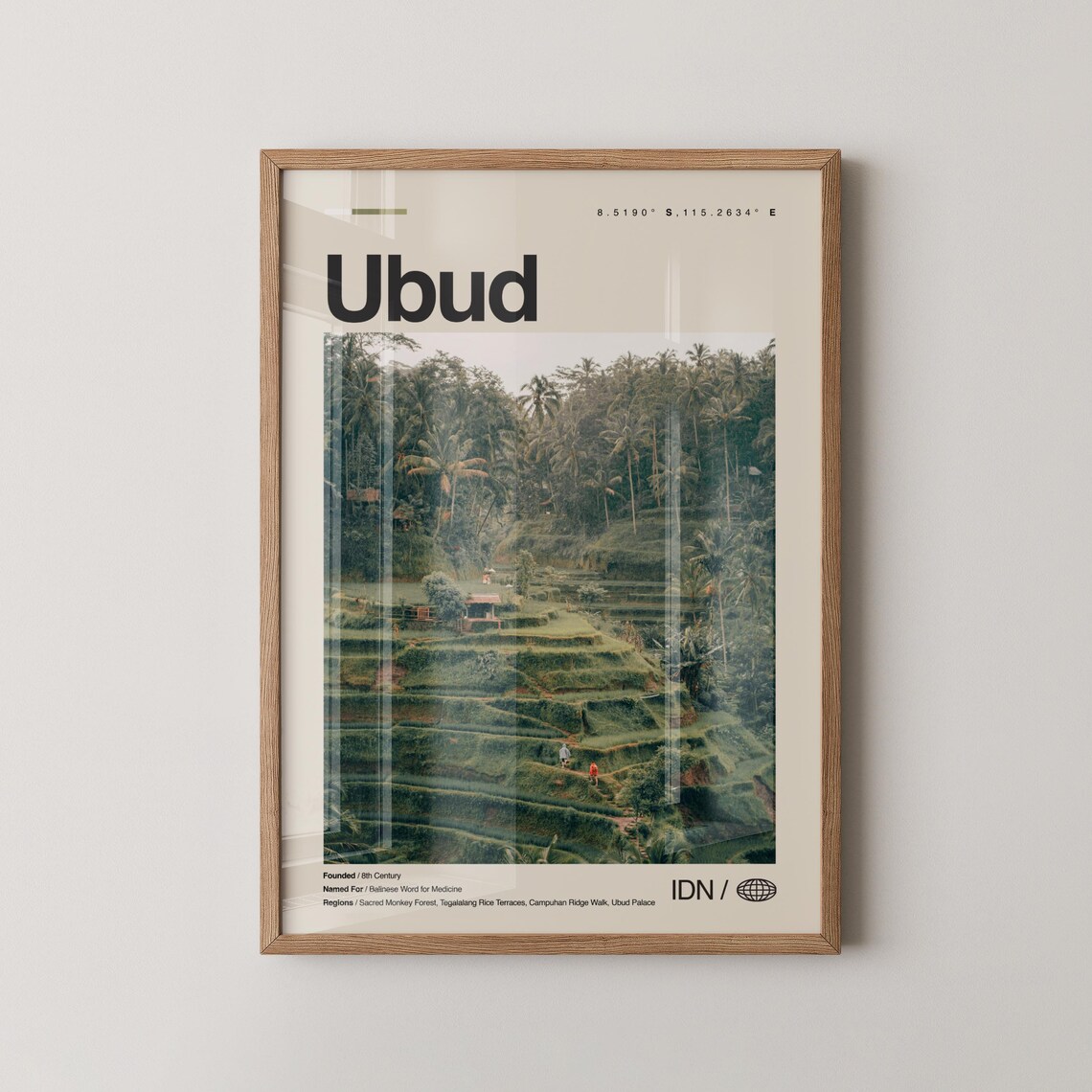 Ubud Bali Lush Green Rice Terraces Tropical Jungle Travel Poster