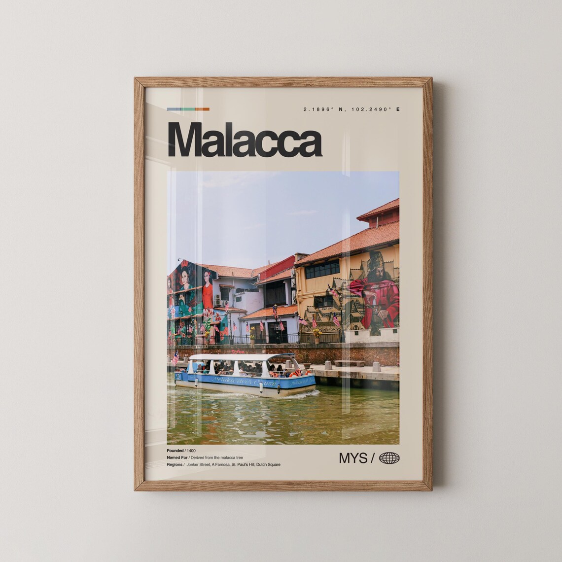 Malacca Malaysia River Cruise Mural Shophouses Travel Poster