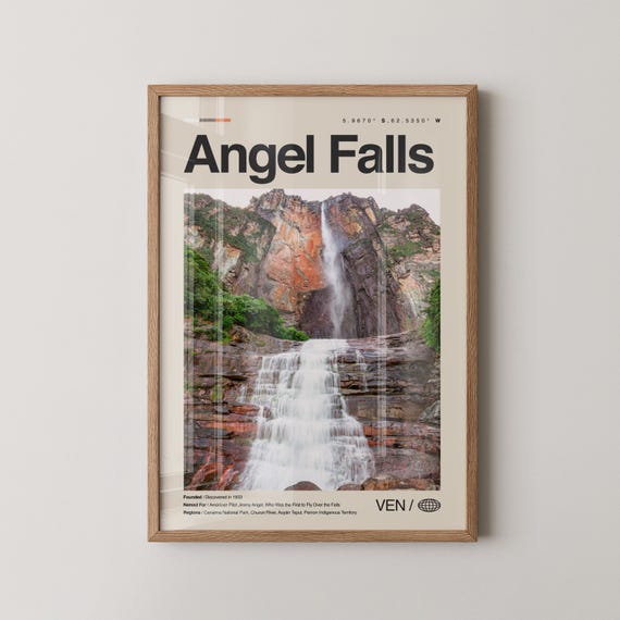Angel Falls Print Wall Art Poster Venezuela Landscape Photography Waterfall Nature Decor
