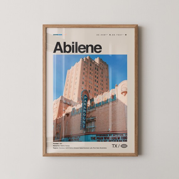 Abilene Print Wall Art Poster Photo Dcor Map Texas