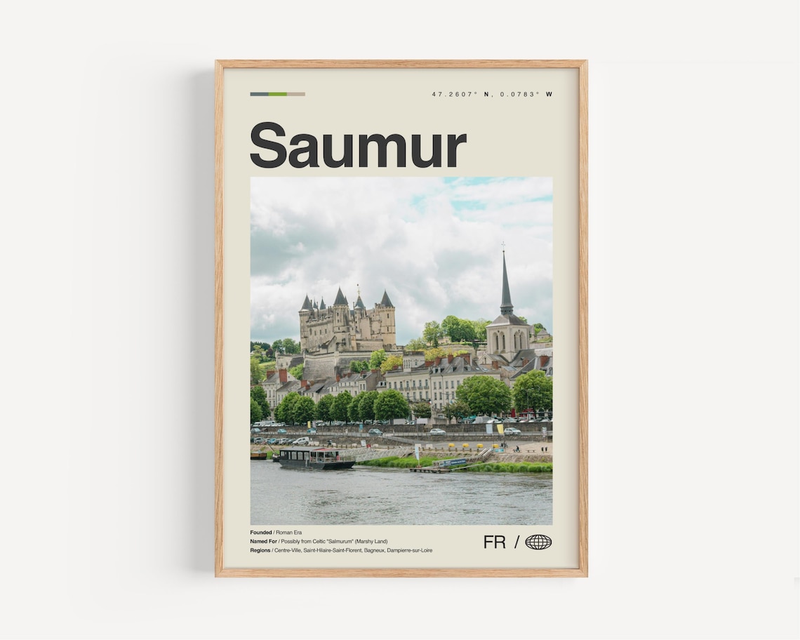 Saumur France Travel Poster Loire Chateau River Town Photo Art